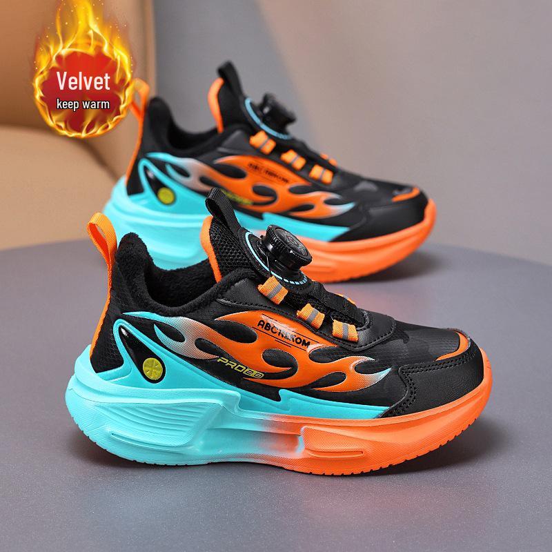 Boys' 2025 Autumn/Winter Waterproof Leather Sports Shoes with Plus Velvet for Middle and Older Kids