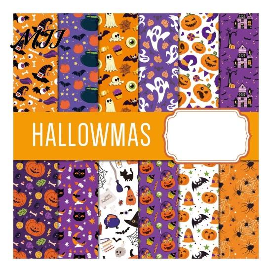 Classic Halloween Elements Stickers 12 Sheets Scrapbook Paper Set, 6x6in Double-Sided Craft Paper, Pumpkin Large Area Ghost Bat Pattern Decorative for