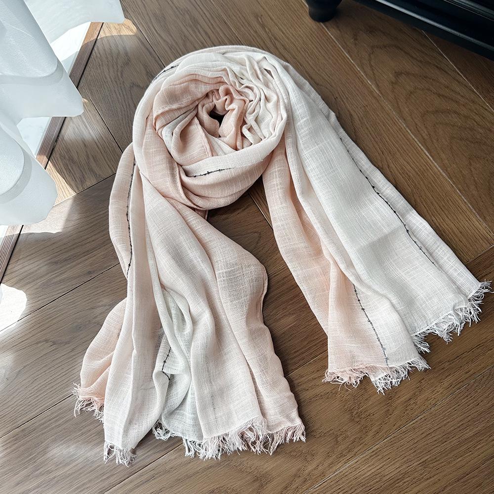 Japanese & Korean Style Autumn/Winter Unisex Striped Scarf In Cotton, Linen & Silk