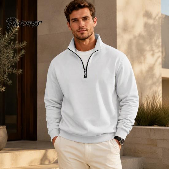 Versatile Weekend Wear Mens Quarter Zip Sweatshirt, Stand Collar Athletic Fleece Pullover, Ribbed Hem Cuffs, Casual Streetwear Hoodie Long Sleeve