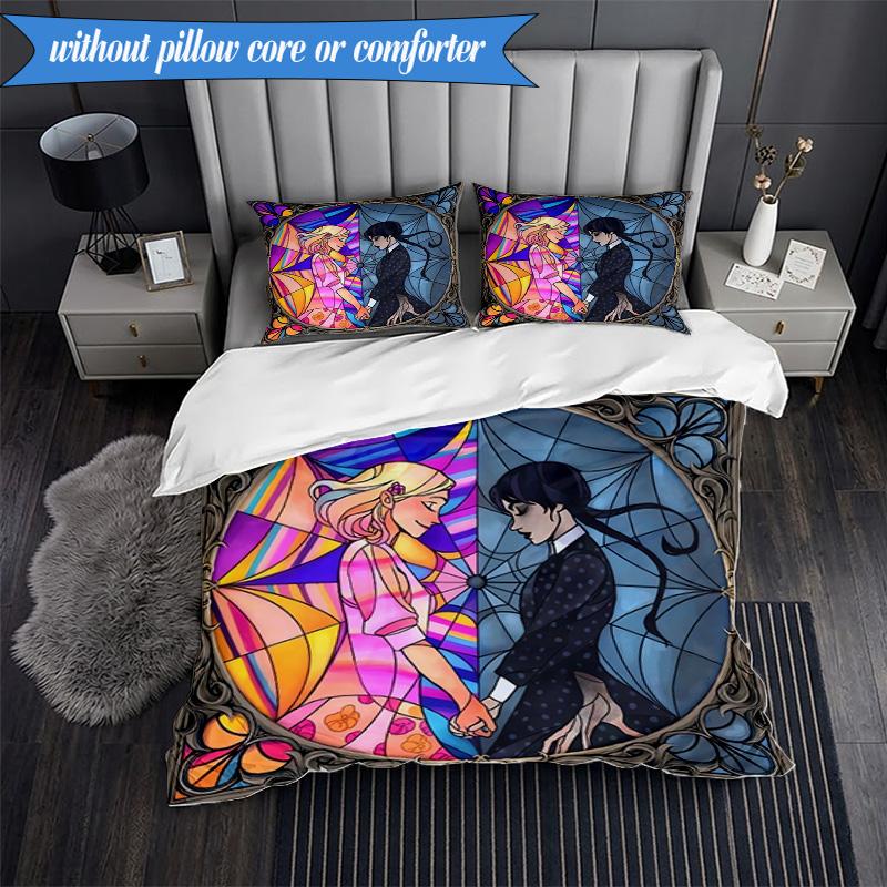 Stained Glass Gothic Romance 3pcs K-pop Music Group Bedding set,Ideal for Bedroom, Dormitory,Including Duvet Cover And 2pcs Pillowcases,Fan Gifts