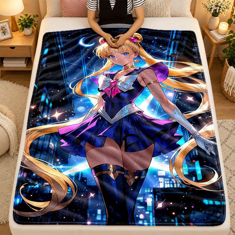 Flannel BlanketSailor Moon Warm Soft Throw Blanket for Indoor Sofa Bed Living Room Use