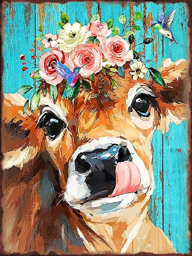 Fun Cattle Iron Plate Poster Farm Metal Tin Sign Pet Shop Garden Hanging Paintings Cute Cow Pattern Home Wall Decoration Plaq