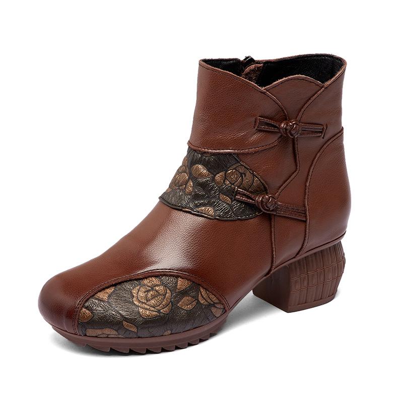 Winter retro new women's shoes wear non-slip short boots cowhide velvet cotton shoes women's Martin boots soft-soled boots