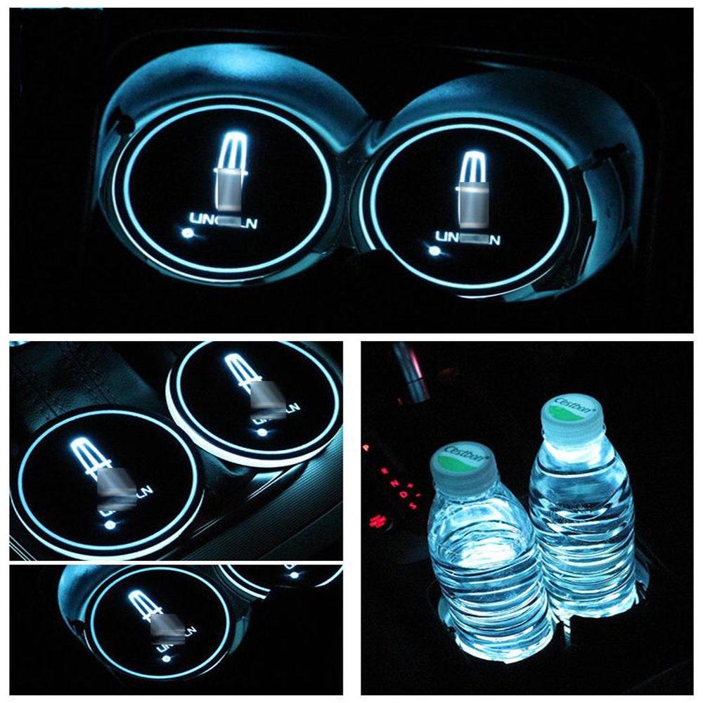 Led Colorful 2pcs Car Cup Holder Pad Mat For Auto Atmosphere Lights