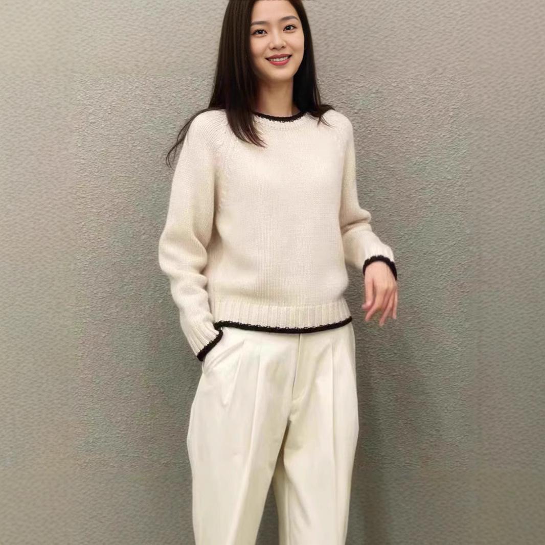 

Autumn/Winter Women s Knitted Wool Sweater: Thickened, Loose Fit, Round Neck, Fashionable Korean Style 2024 Top Extra Large брудно-білий