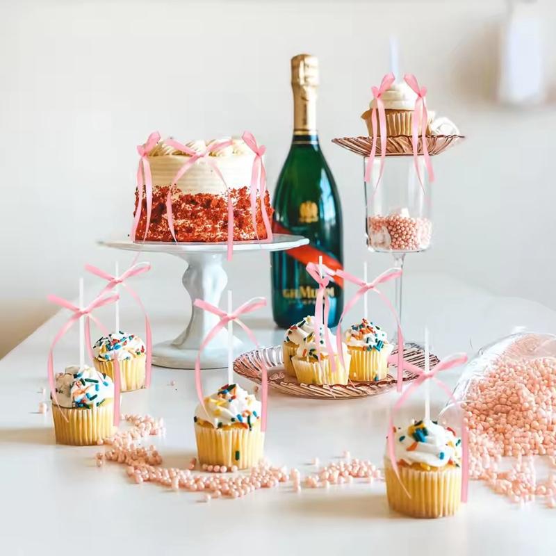 10/20 szt. Kokardki Dekoracje na Tort Różowa Kokarda Wstążka Toppery na Tort dla Dzieci Dziewczynek Urodzinowe Party Ślubna Dekoracja Tortu Boże Narodzenie