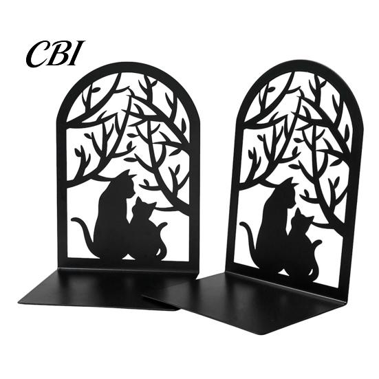 Bookends 1 Pair Metal Cat Book Ends, Cute for Shelves, Decorative Heavy Duty Support Stopper Home Office Desk Bookshelf Decor Non-slip Bookend