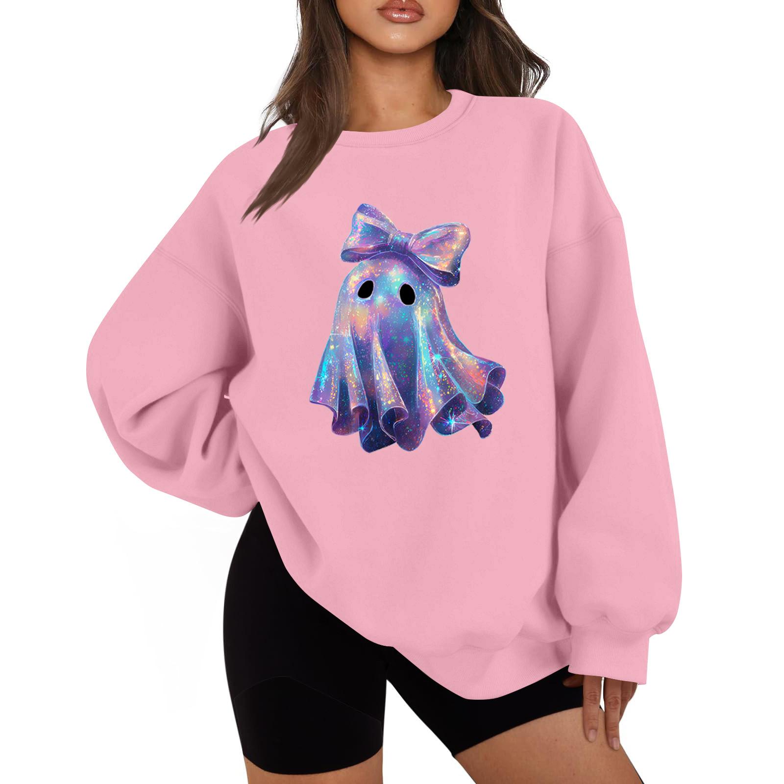 

Жіночий модний повсякденний топ з круглим вирізом і принтом на Хелловін з довгим рукавом L