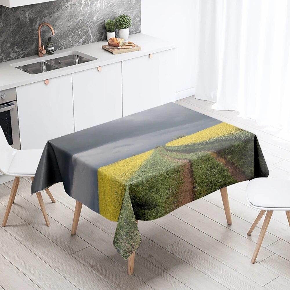 Yellow Floral Tablecloth Party Restaurant Banquet Decor Stain Resistant Waterproof  Home Table Decoration
