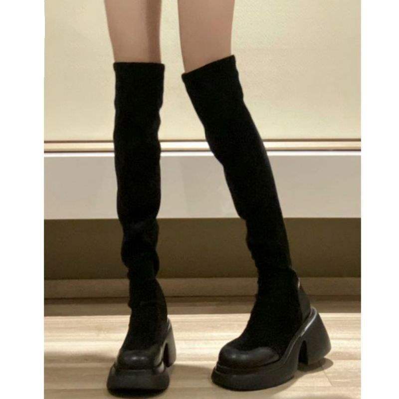 

Over-knee boots women s 2025 autumn and winter new fat mm long elastic boots thick-soled black height-increasing and thin knight boots women 41