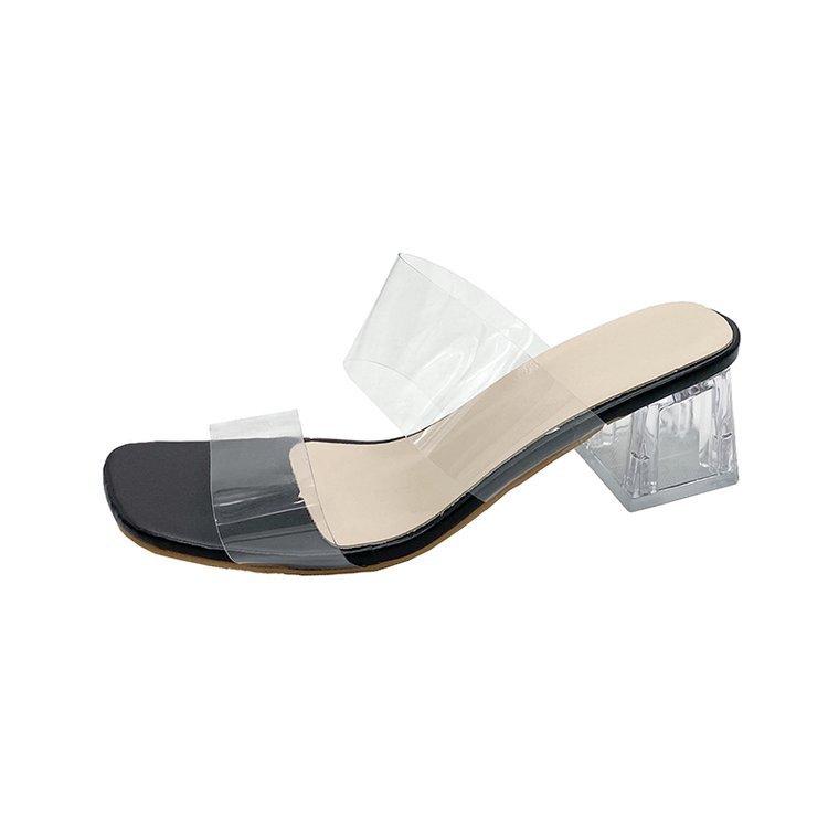 

Sandals women s 25 summer flat bottom new soft leather fashion crystal transparent high heels women s cool slippers high sense 42 чорний