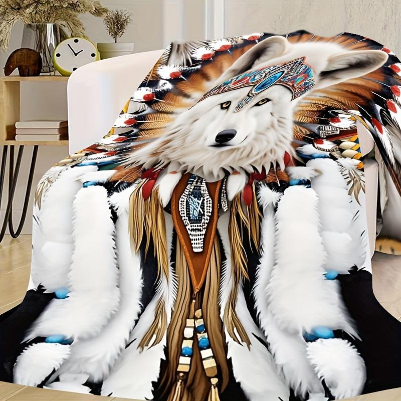 Contemporary Style Wolf Totem Throw Blanket - Hypoallergenic Flannel All-Season Multipurpose Bedding With Digital Print