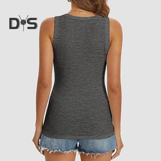 Women Vest U-Neck Sleeveless Button Down Camisole Blouse Slim Fit Basic Tank Tops Beach Office Party Wear