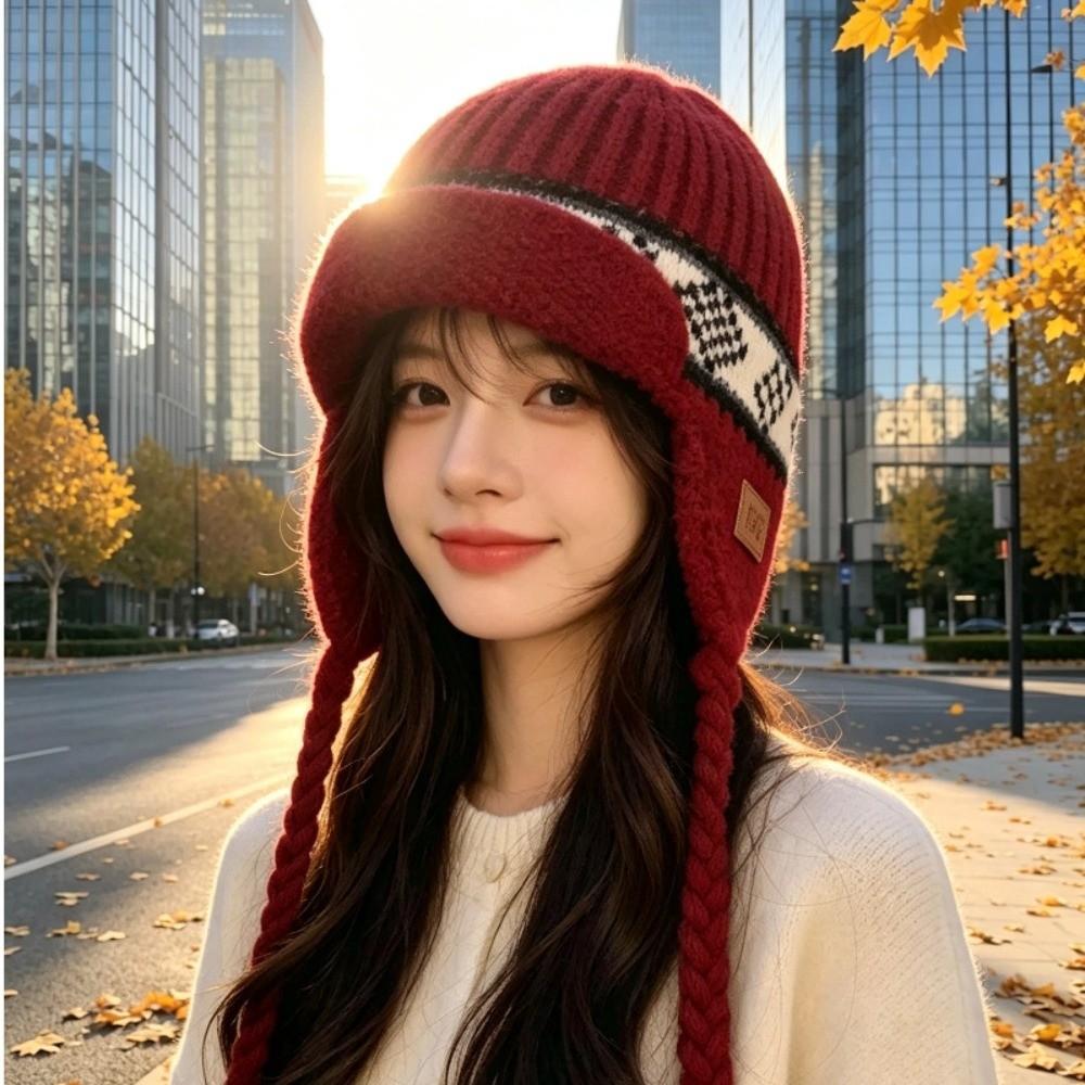 Ear Protection Winter Hat Thickened Pompoms Cap Cute Knitted Cap  Outdoor