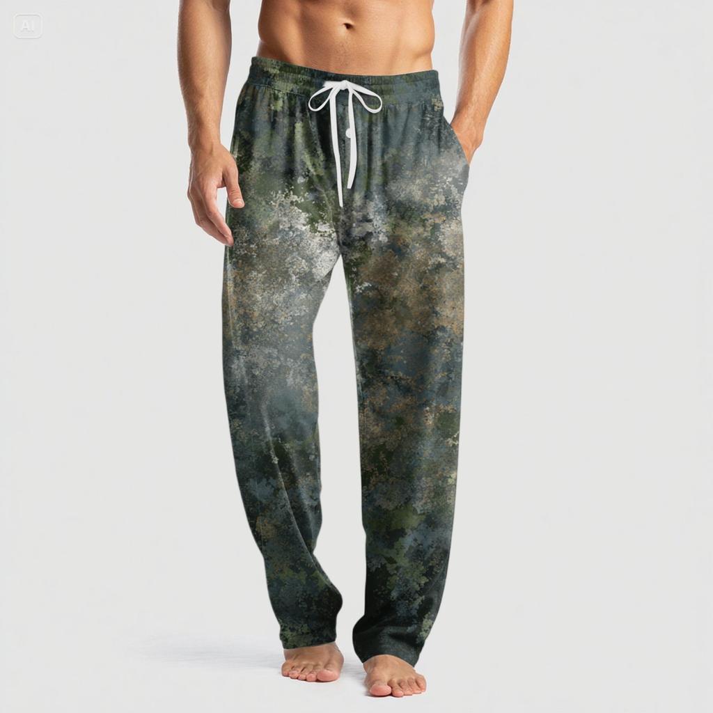 Men's Knitted Fashion Print Pocket Casual Pants Pajama Pants