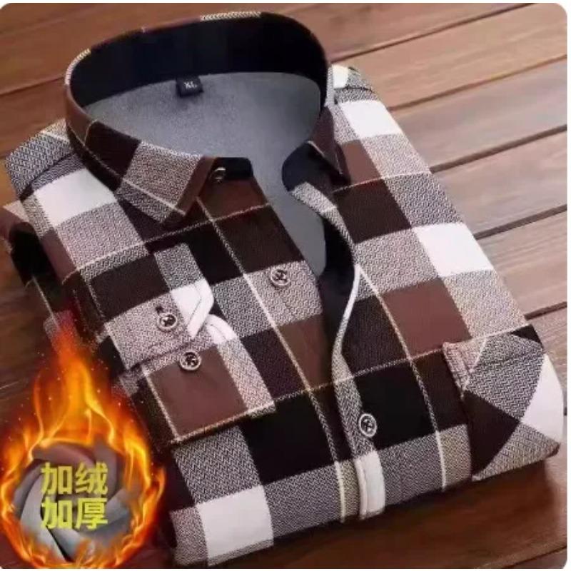 Autunno Inverno 2026 Camicie Casual a Quadri da Uomo Camicie Base Calde per Ufficio Maglie a Manica Lunga in Pile per Uomo Top