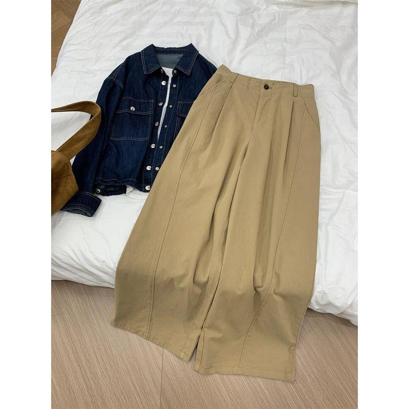 

Khaki Wide-Leg Casual Pants for Women, Early Spring New Style, High-Waisted Loose Fit, Slimming for Pear-Shaped Body, Workwear Pants Khaki 4XL