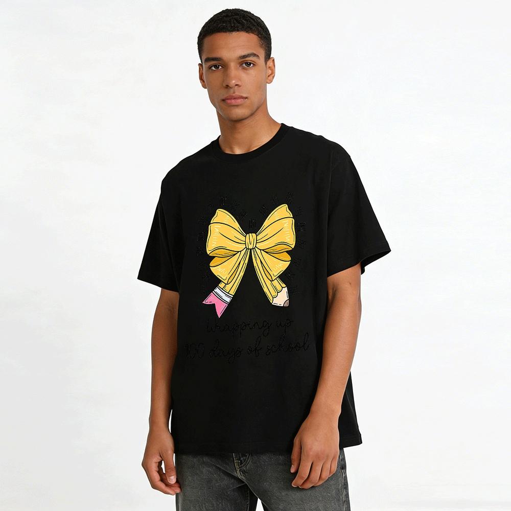 Wrapping Up 100 Days Of School Bow Pencil Print Top Pure Cotton T-shirt
