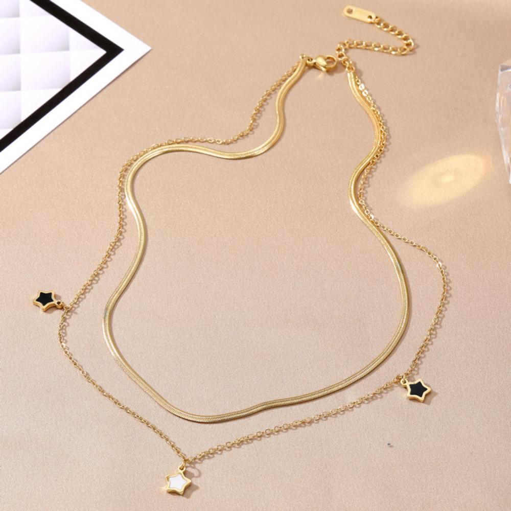 Fashion Star Pendant Necklace Women Elegant Charm Necklace Simple Double Layer Girl Gift Collar Chain Gift Sweater Chain