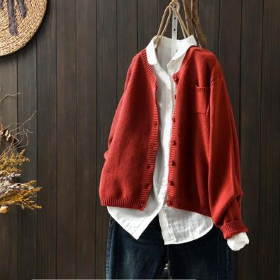 Spring and Autumn Knitted Cardigan Jacket Women's Retro Literary Loose Casual All-match Long-sleeved Sweater