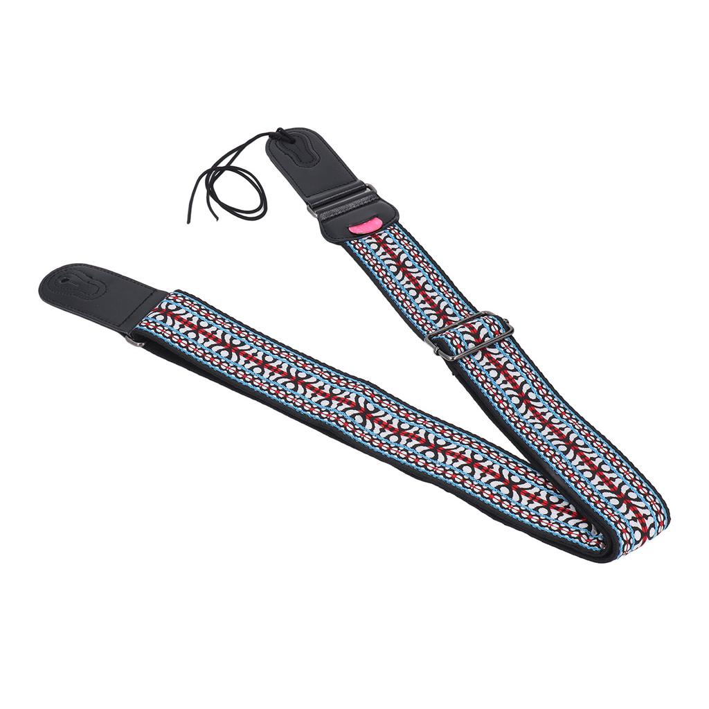 Ethnic Guitar Strap 2 Inch Widened Adjustable Length Leather Cotton Guitar Strap with Pick Holder