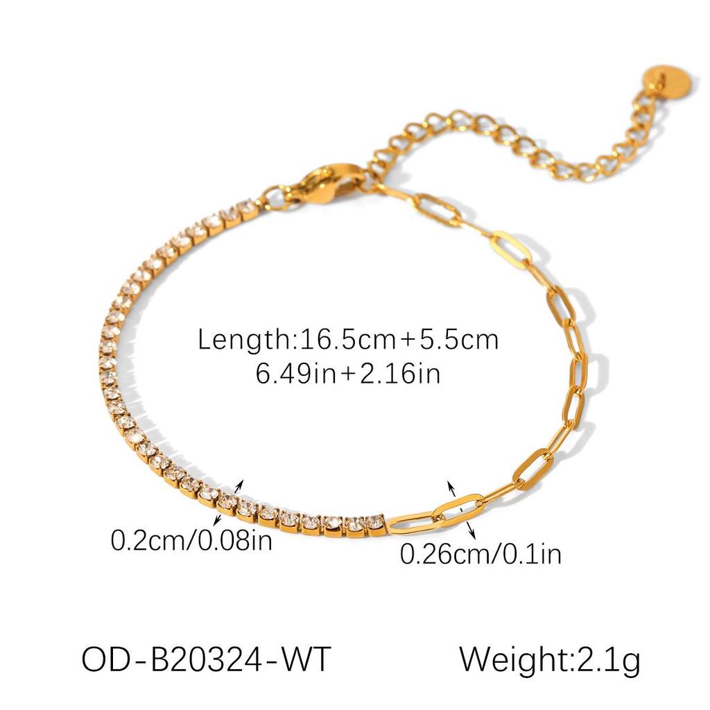 18k Gold Plated Zircon Titanium Steel Bracelet for Women - European & American Style