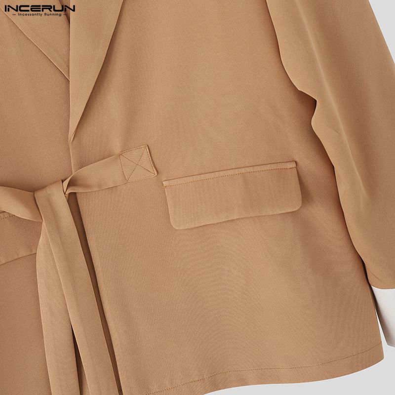 INCERUN Two Pieces Men Long Sleeve Lace-up Thin Blazer Long Straight Pants Loose Sets