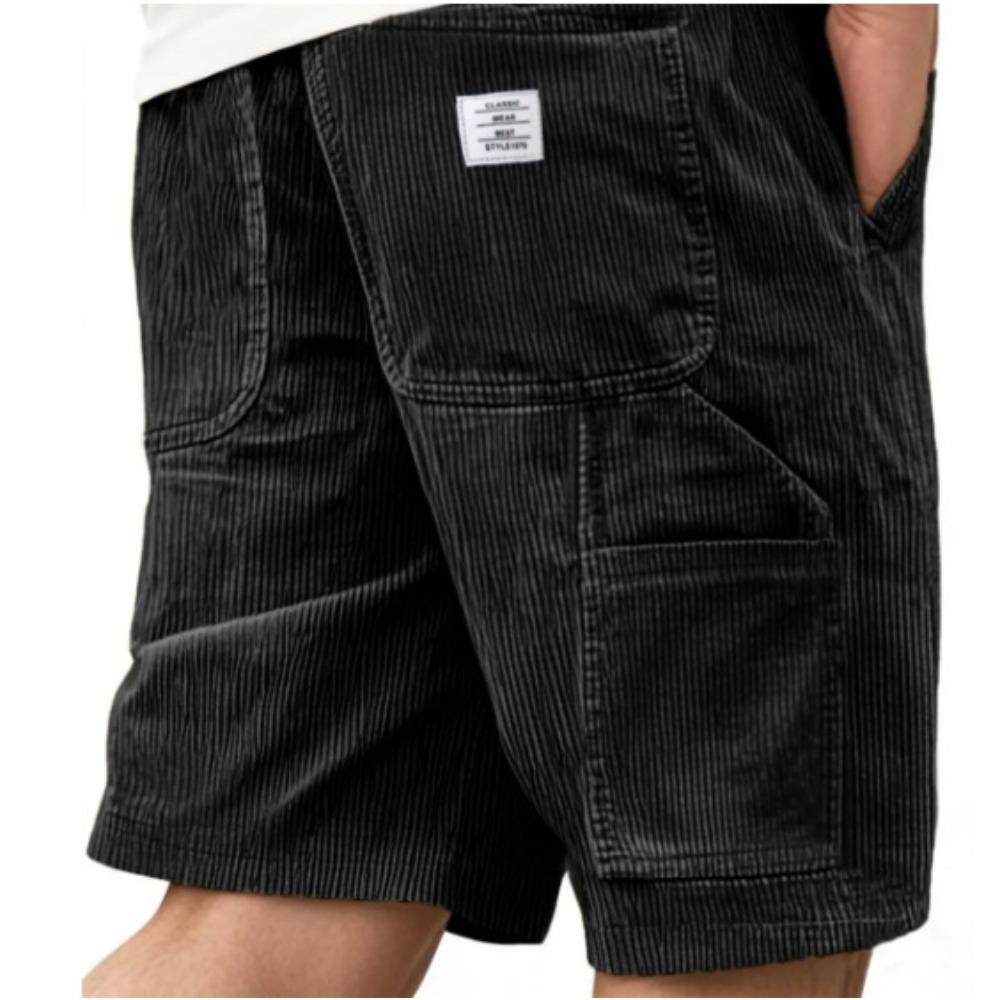 Herren Vintage Cord Cargoshorts, Modische Mehrzwecktaschen Gesticktes Etikett Lässige Kurzhosen