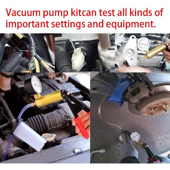 Kit de evacuare a lichidului de frână cu pompă de vid manuală 2 în 1 Kit de testare pentru pompă de pistol cu vid, portabil, durabil, vacuometru din aluminiu