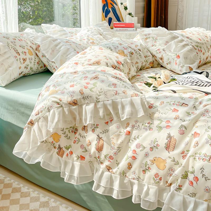 Fresh Style Cotton Bedding Set Floral Duvet Cover Princess Bed Sheets Dorm
