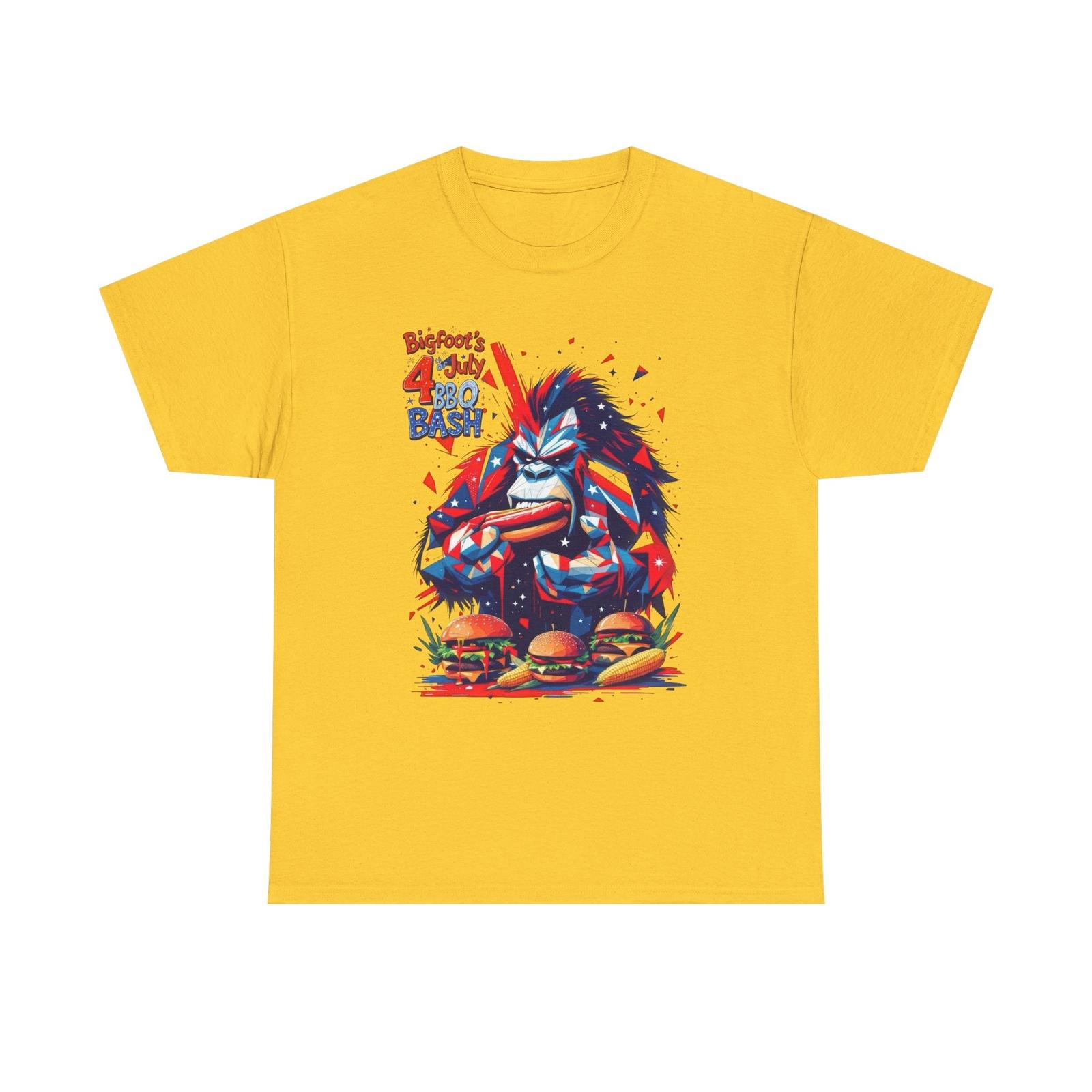 Bigfoots 4th of July BBQ Bash T Shirt Funny Patriotic Sasquatch Burgers Hot Dogs XL