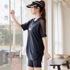 Plus Size Women's Sporty Quick-Dry Two-Piece Swimsuit with Slimming Tummy Concealing Capri Pants.