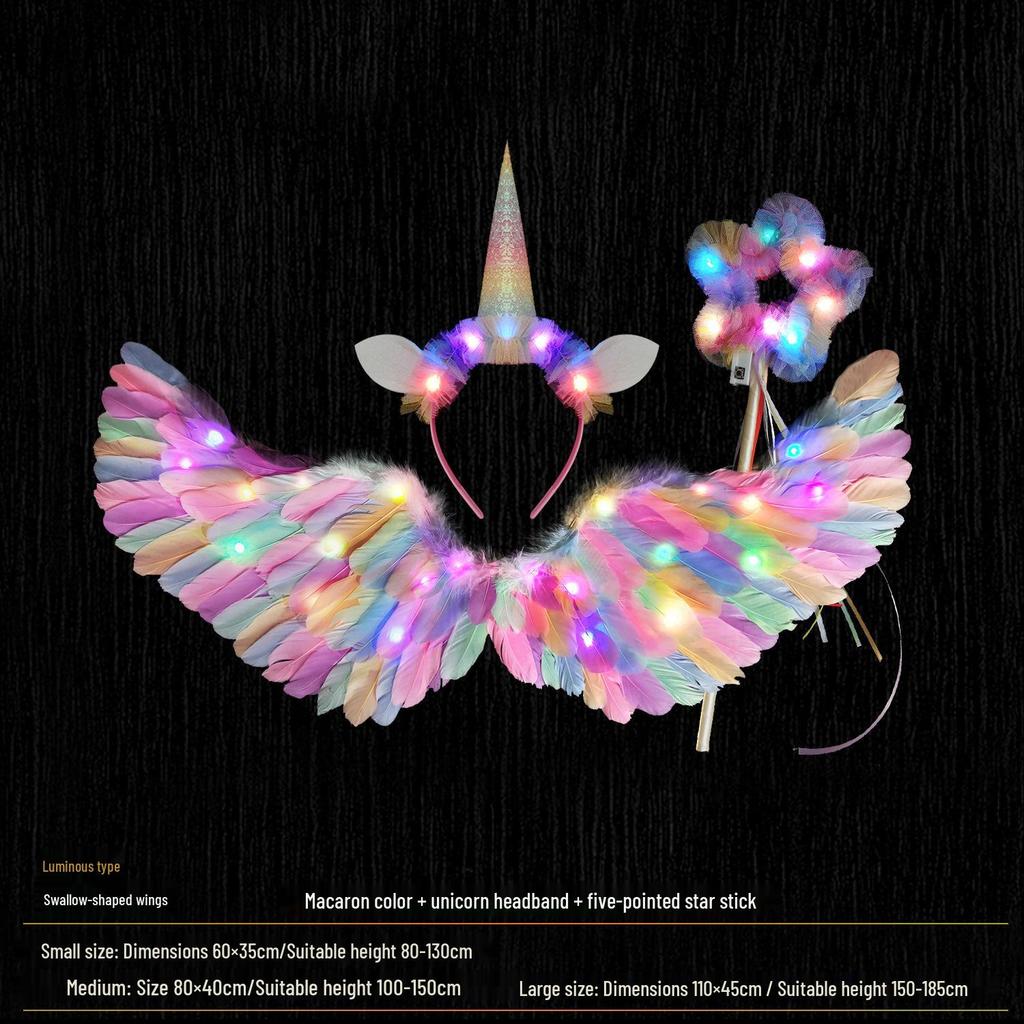 Glowing Elf Fairy Wand with Angel Feather Rainbow Wings - Little Girl's Birthday Gift & Stage Prop