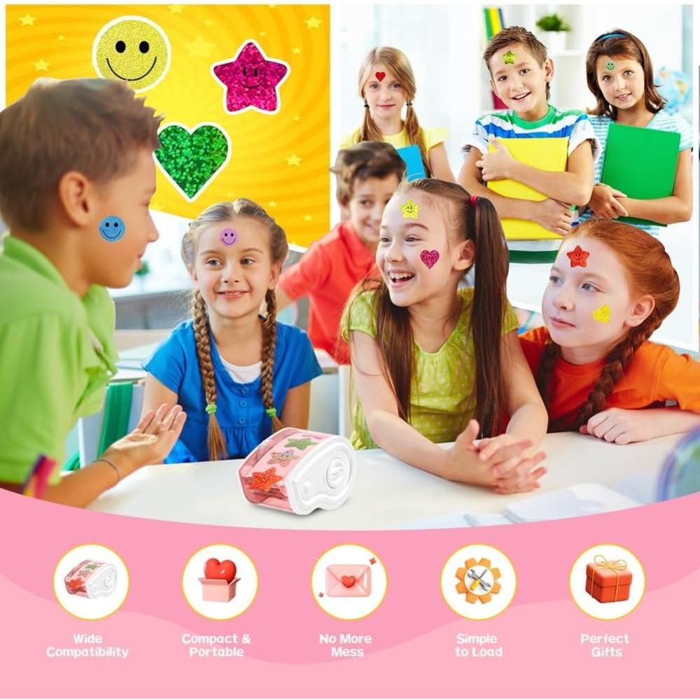 Manual Sticker Dispenser for 1-1.5 Inch Roll Stickers(1500Pcs) for Kids Gift Decoration Rewards Pink