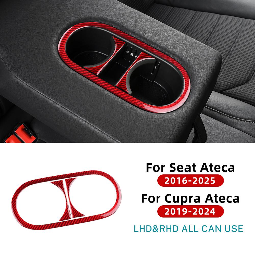 

Real Soft Carbon Fiber Sticker For SEAT Ateca 5F 2016-2025 For Cupra Ateca 5F 2018-2025 LHD RHD Car Rear Drain Cup Holder Panel