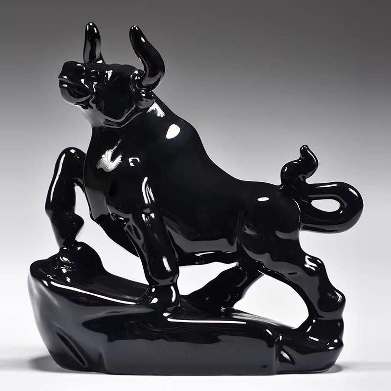 Earthy Yellow Ceramic Zodiac Ox Figurine: Soaring Spirit Auspicious Mascot for Home Relaxation