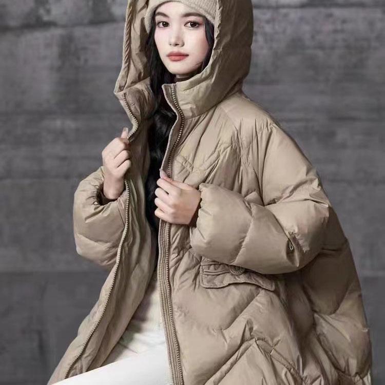 

Warm Hooded Down Jacket for Women Casual Winter Coats Autumn Down Parkas One Size бежевий