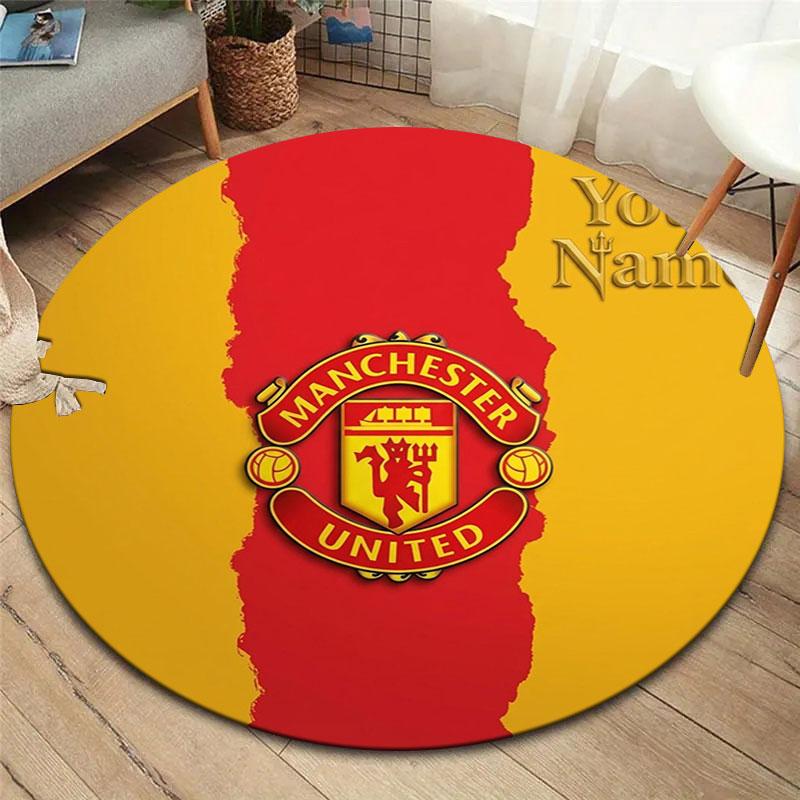 Manchester United F Custom Name Round Area Rug,Carpet Rug for Living Room Bedroom Sofa Playroom Decor,Non-slip Floor Mat