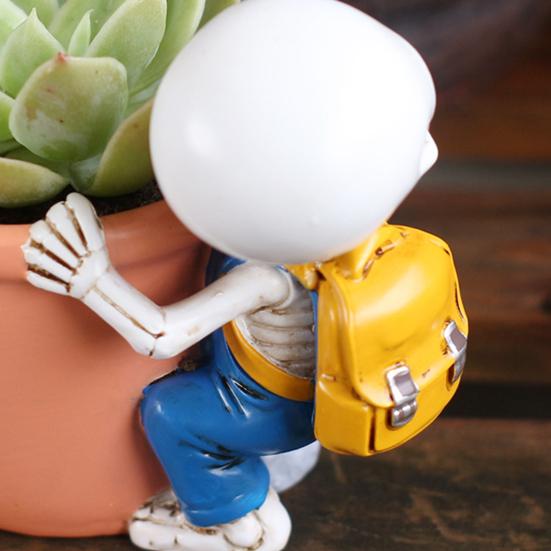 Cute Skeleton Planter Decorative Resin Flowerpot Small Skeleton Plant Pot for Succulents Halloween Desktop Decoration
