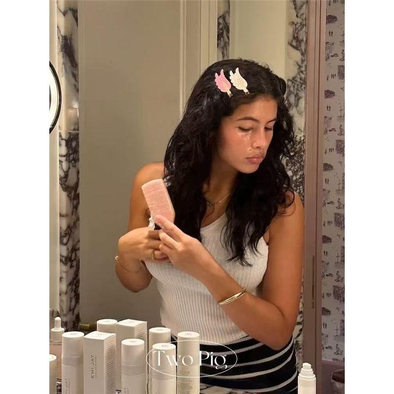 Clips de Păr Roz cu Aripi Duble Stil Emi Jay Strass Acetate Invizibil pentru Breton Clip Lateral 2026 Noi Accesorii de Păr Zilnice pentru Femei