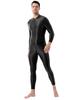 Mens Shiny High Neck Long Sleeve Double Ended Zipper Leotard Bodysuit