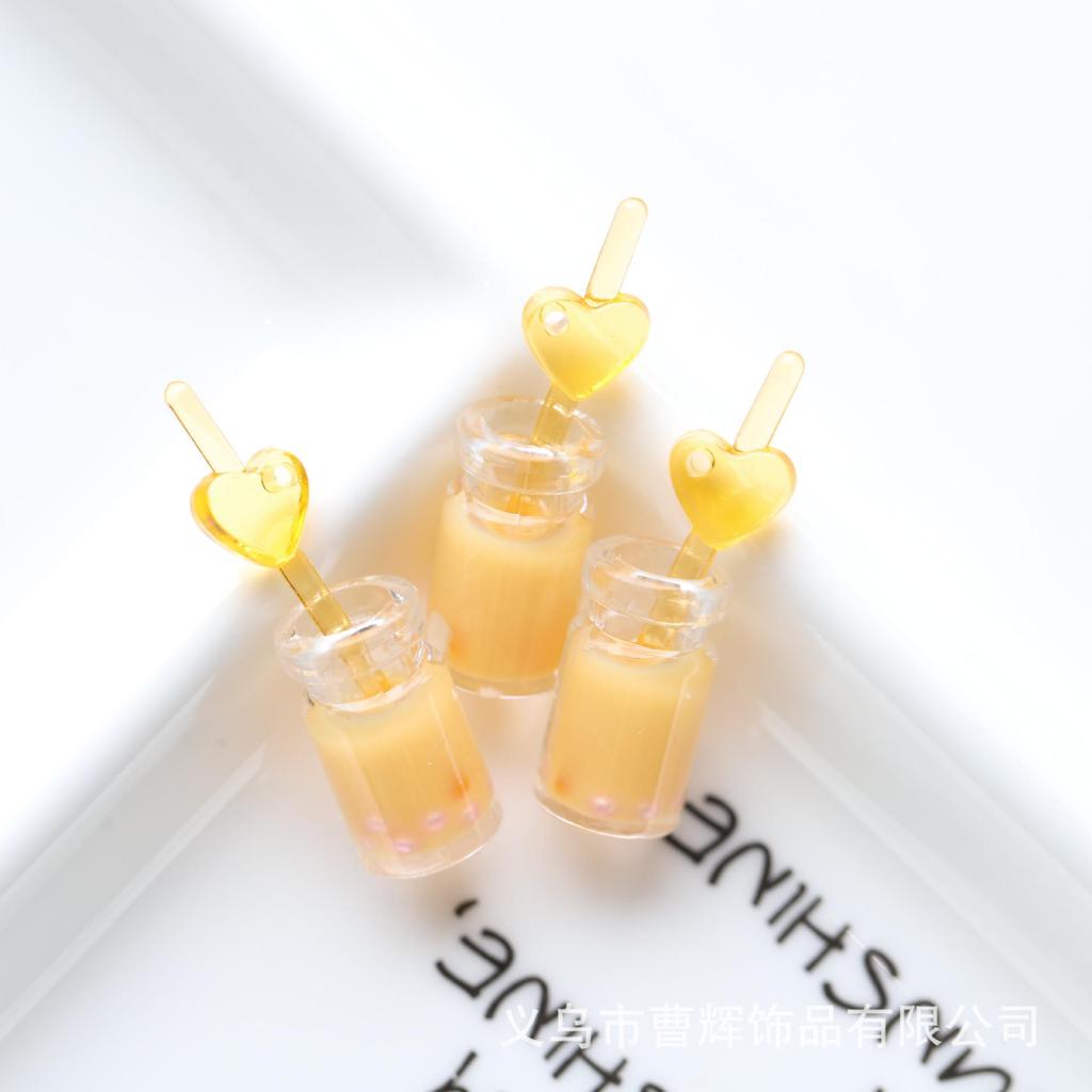 Luminous Pearl Milk Tea Straw Cup Pendant Keychain with Hanging Hole for DIY.