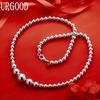 925 Sterling Silver Classic Polished Lucky Bead Necklace - Banquet Gift Jewelry