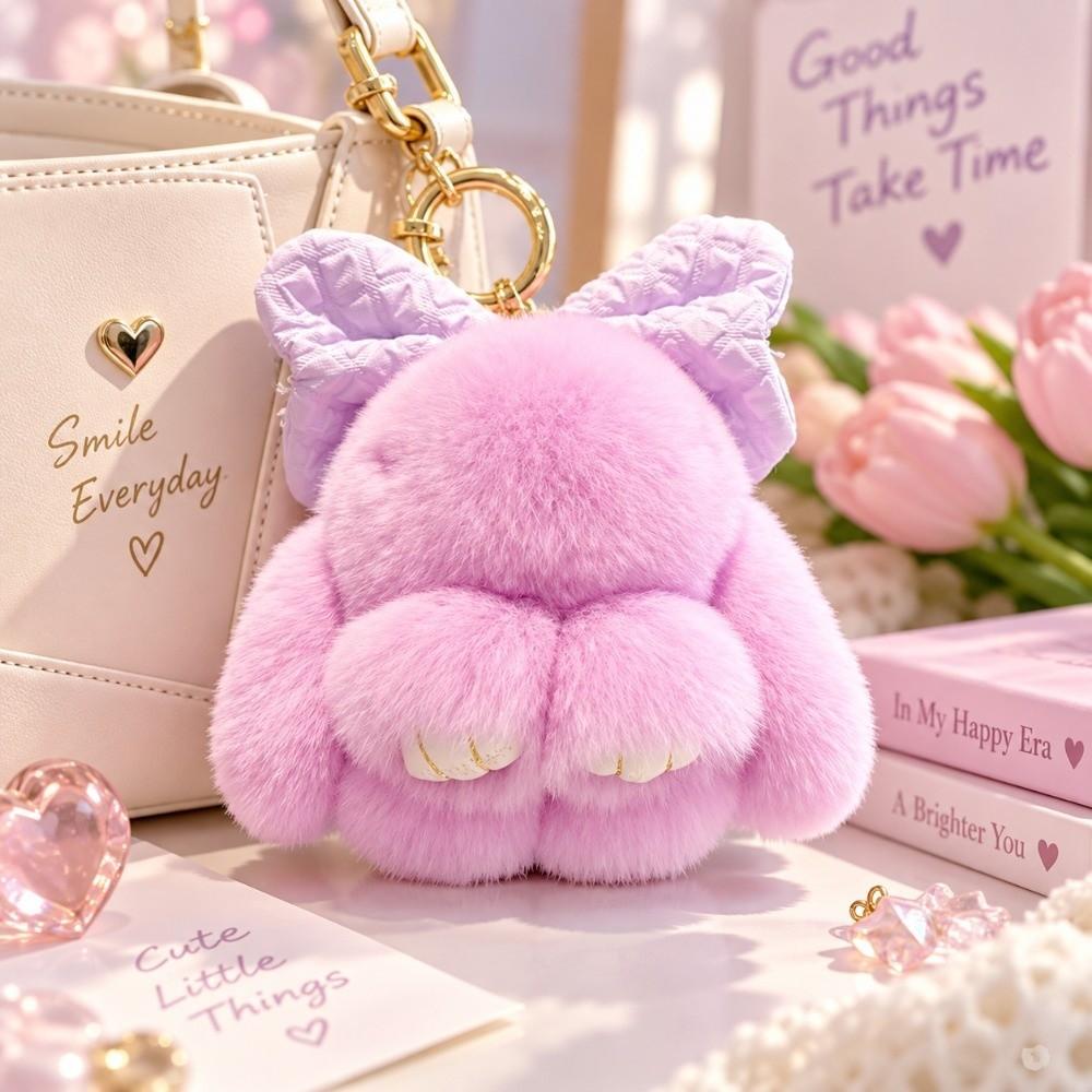 Pompom Faux Rabbit Fur Keychain Hanging Ornaments Bag Charms Plush Rabbit Key Chain Car Key Ring