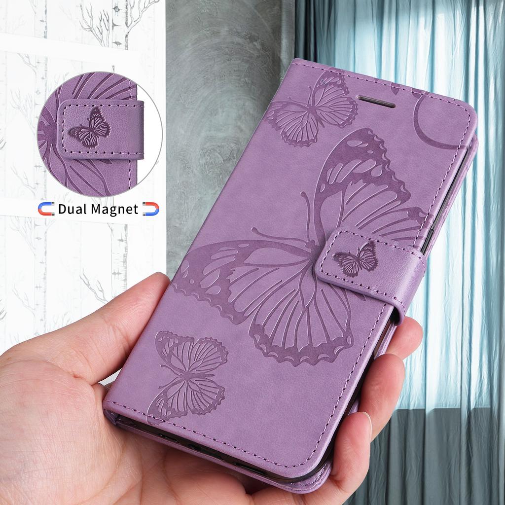 For iPhone 17 Pro Max Wallet Case Floral Butterfly Imprinted Leather Phone Cover Stand