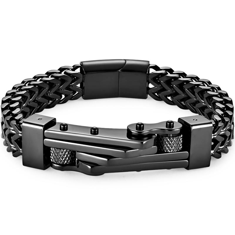 Cooles Hiphop-Bike-Quadrat-Franco-Kettenarmband für Männer Massiver 316L-Edelstahl Herrenarmbänder Armreifen mit Magnetverschluss Neu