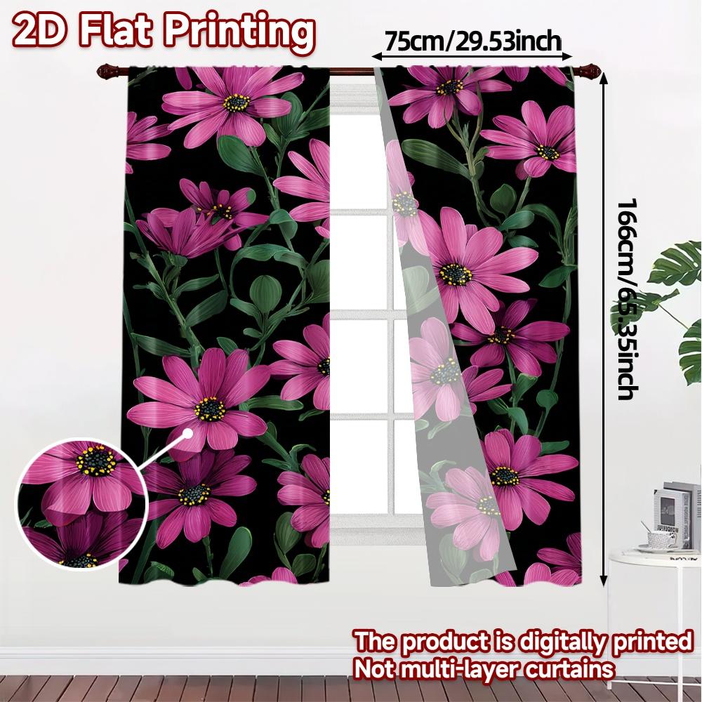 Set Of 2 Flat Printing Curtains Without Rod Floral Pattern Pink Flowers Women Is Day Festival Creative Polyester Curtain