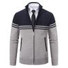 Men's Autumn and Winter Sweater Thick Fleece Warm Sweater Casual Stand Collar Zipper Cardigan Fashion Striped Coat