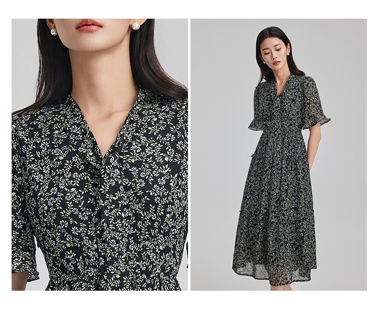 Ladies' Temperament Slimming Dress 2025 Summer Thin Cut Age Reducing Floral Skirt High-end Mid Length Skirt